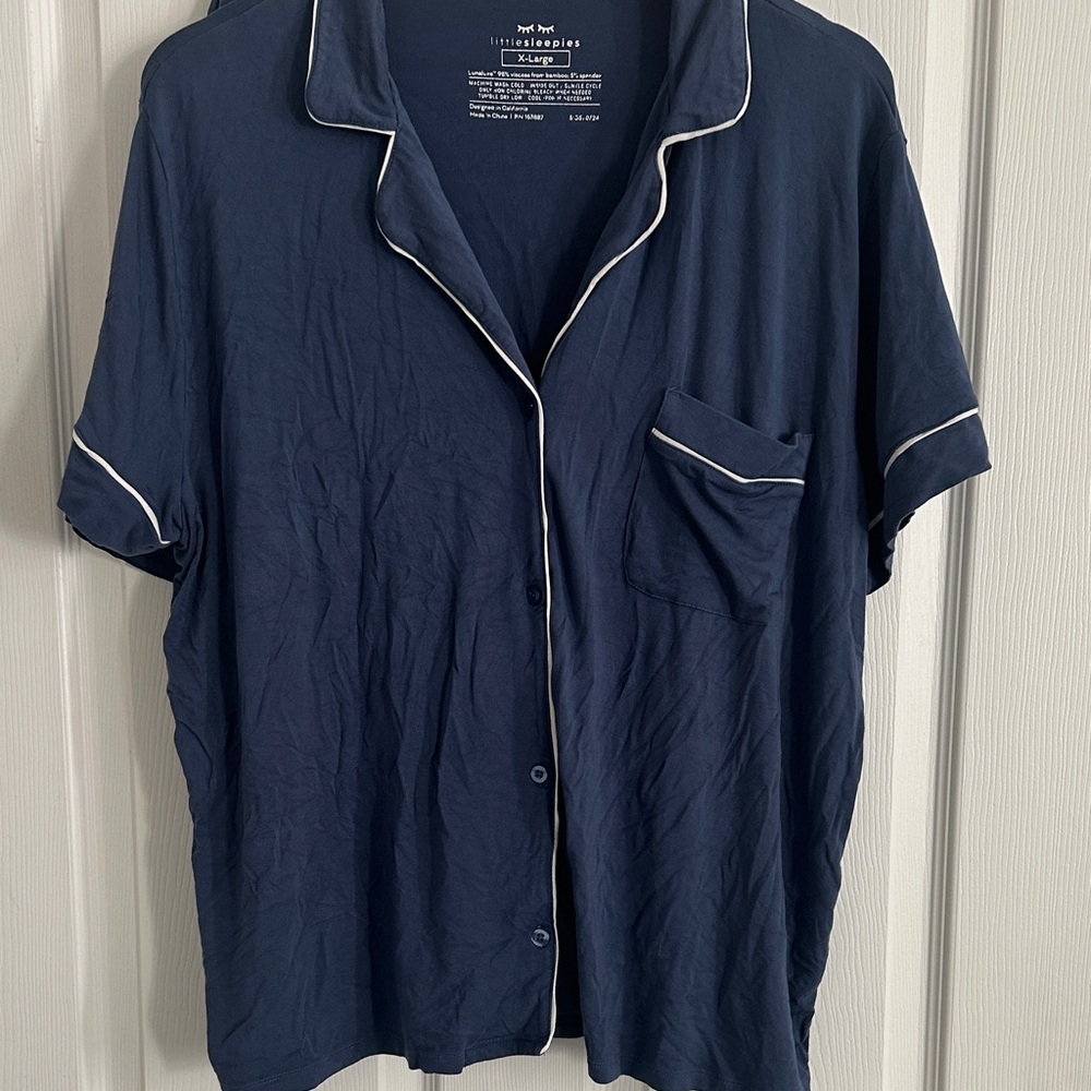 Little Sleepies Blue Button Down Pajama Shirt and Shorts - Picture 4 of 12
